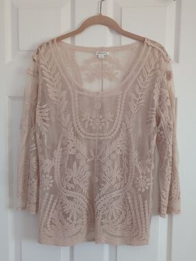 Ultra Pink Sheer Embroidered Top- Blush Pink Size M